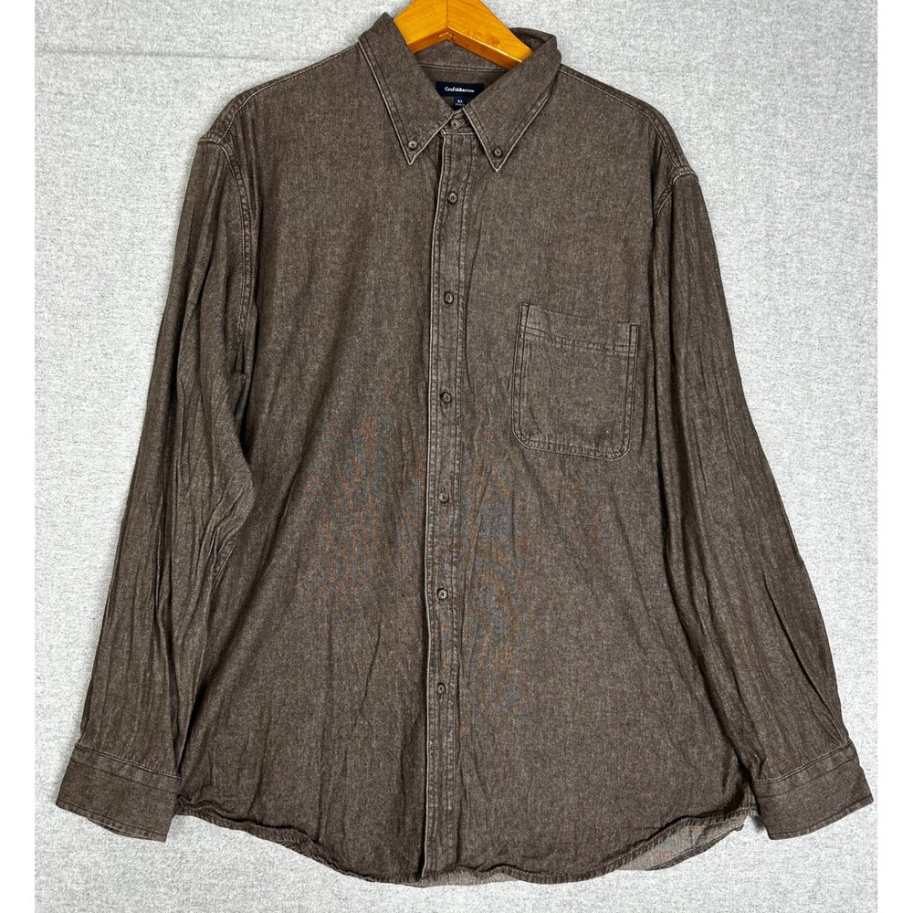 Croft & Barrow Denim Button Down Shirt Mens XL Brown Cotton Long Sleeve